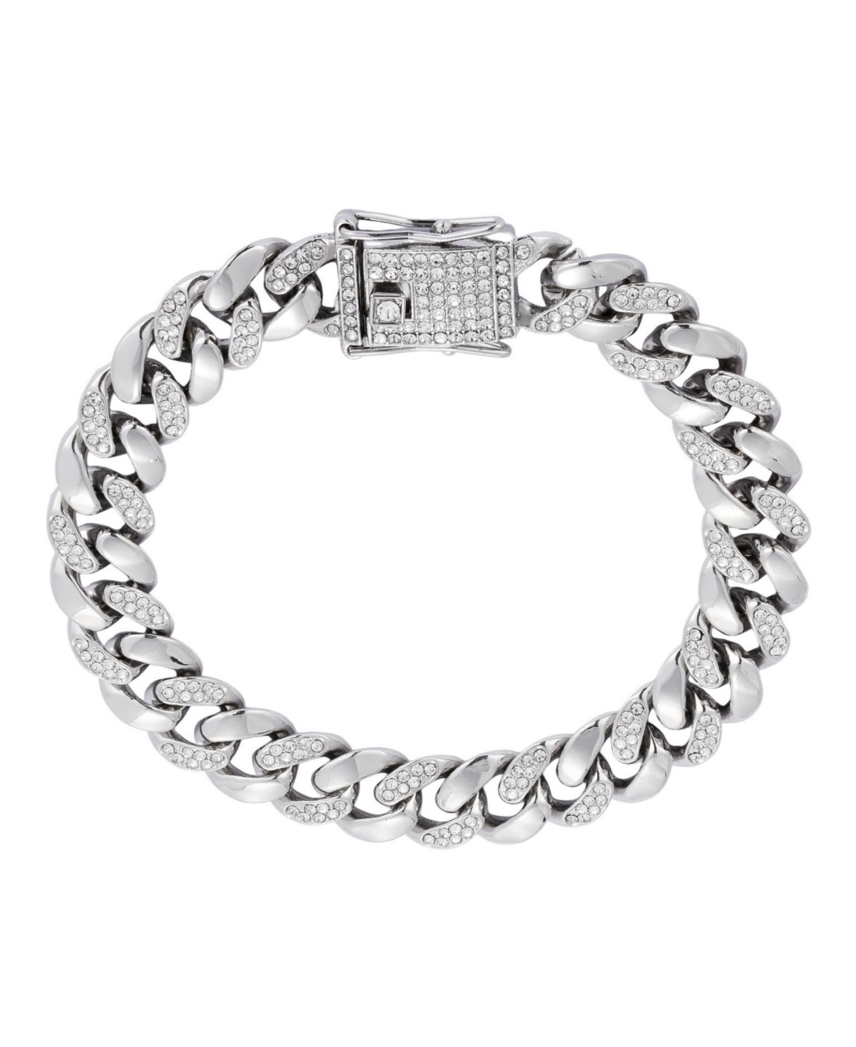 Adornia Men's Crystal Silver-Tone Curb Chain Bracelet