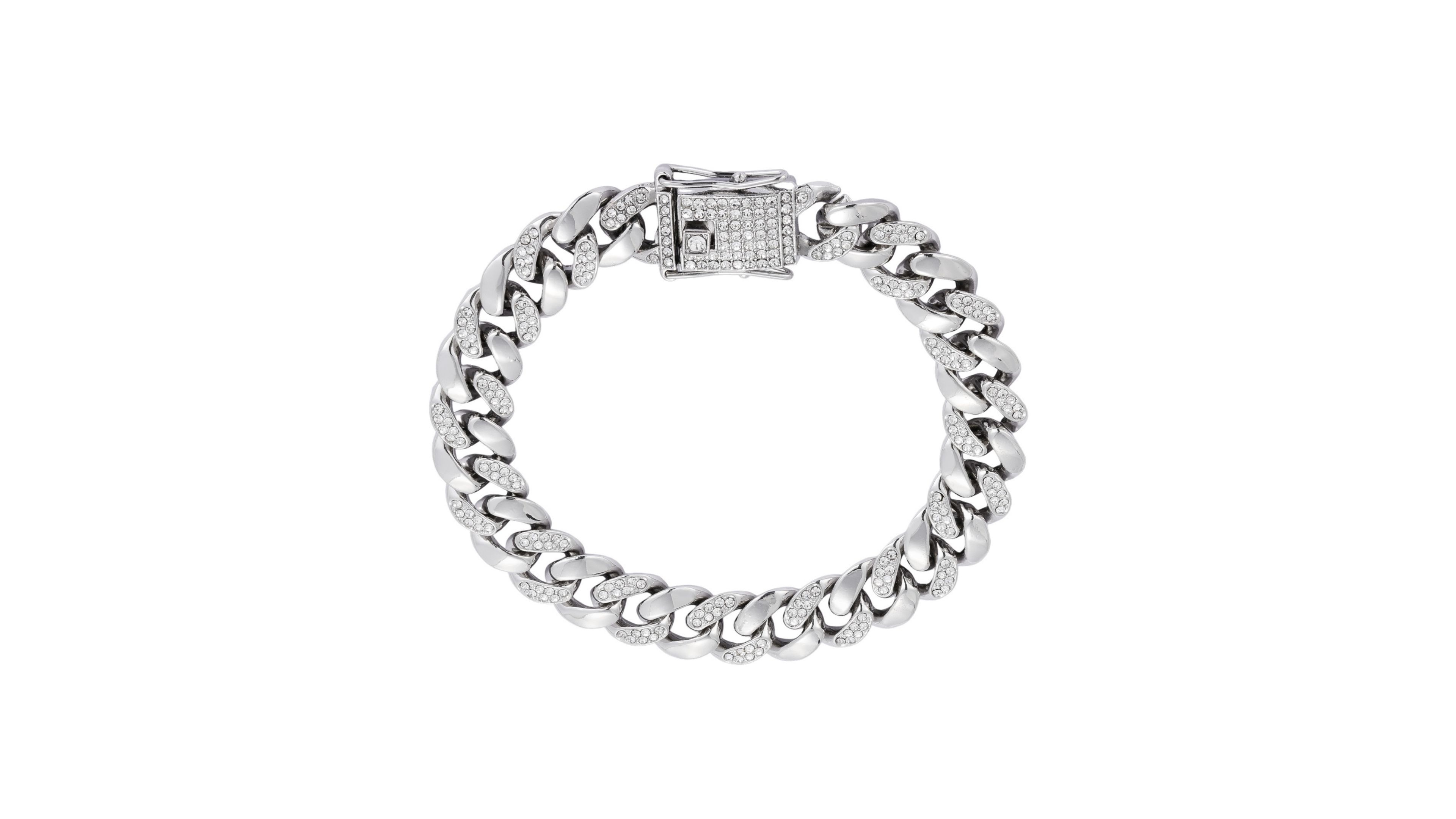 Adornia Men's Crystal Silver-Tone Curb Chain Bracelet