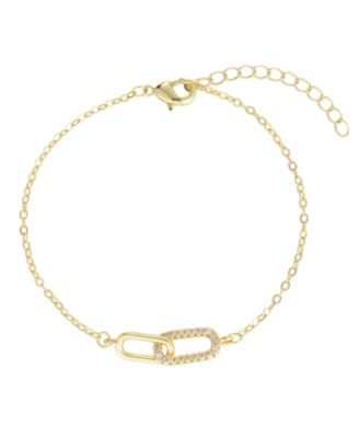 Cubic Zirconia Gold-Tone Link & Chain Adjustable Bracelet
