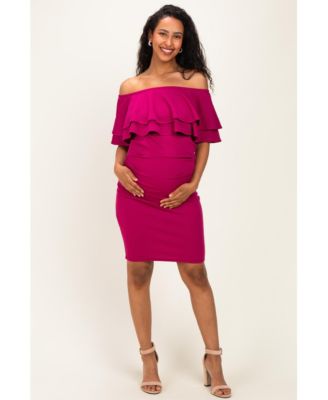 Women's Magenta Off Shoulder Ruched Dress