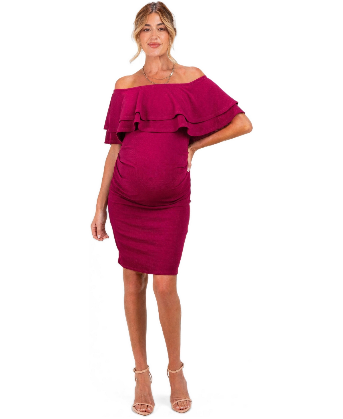 Pinkblush Women's Magenta Off Shoulder Ruched Dress