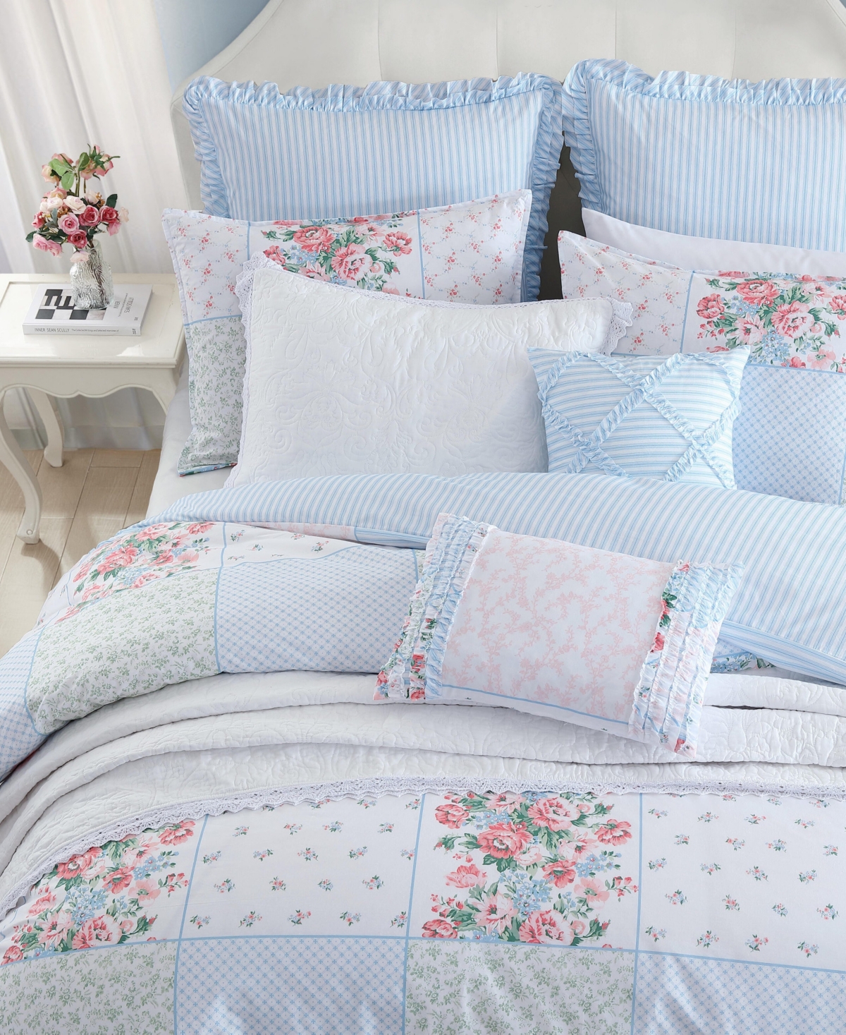Laura Ashley Hope Patchwork Cotton 7-Piece Comforter Set, Full/Queen