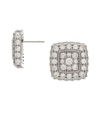 Cubic Zirconia Silver-Tone Pave Square Studs