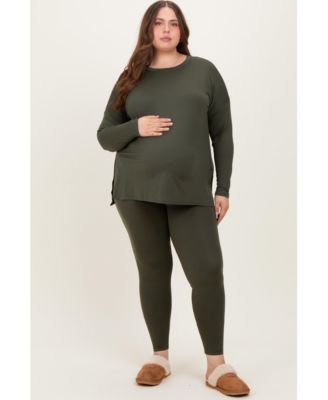 Plus Size Brown Brushed Knit Oversized Top and Legging Set