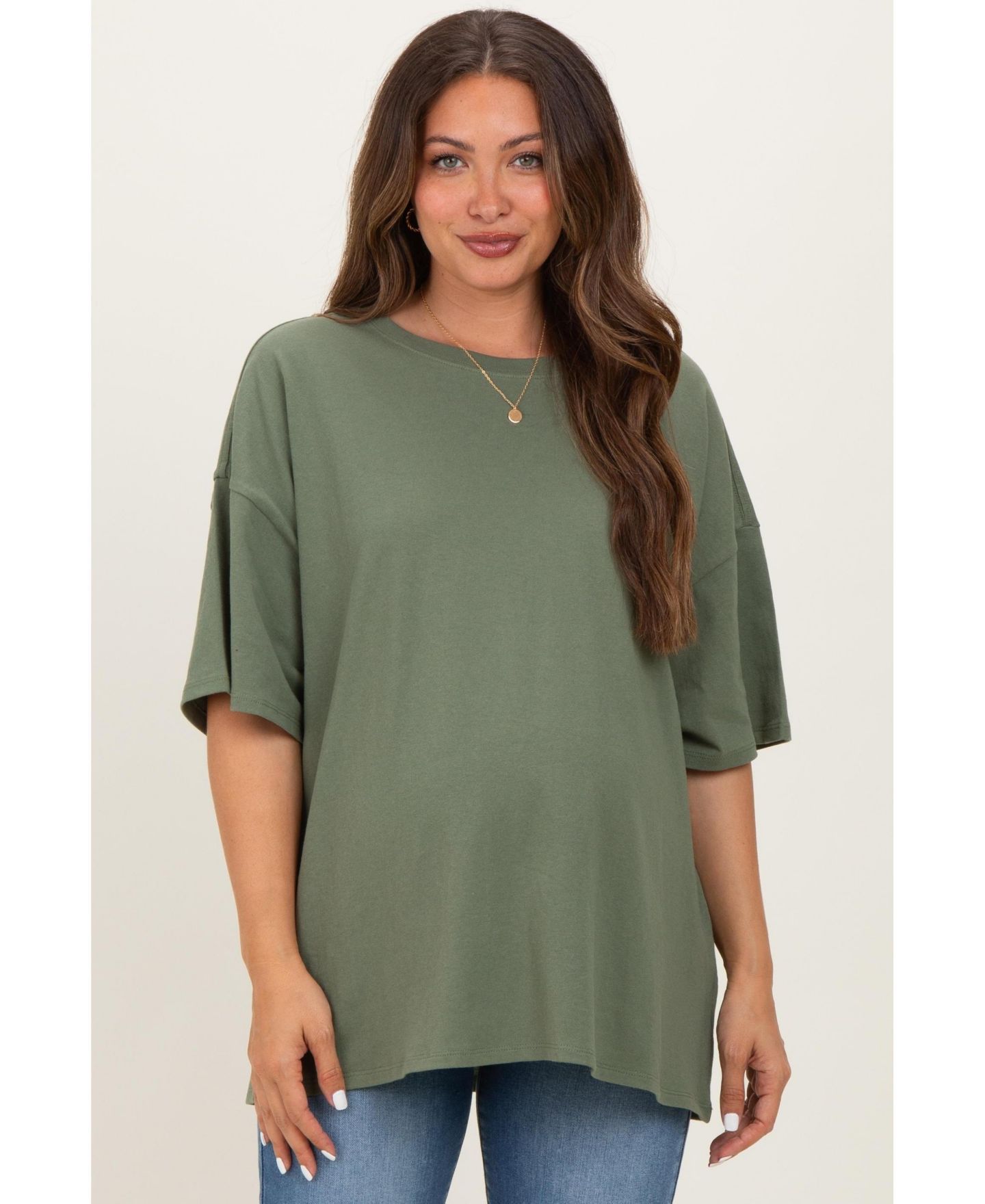Женская футболка Pinkblush Maternity Oversized Short-Sleeve Crewneck Cotton, цвет: Светлый оливковый — фото 1