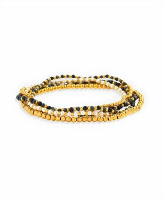 Simulated Stone and Imitation Pearl Weather the Storm Beaded Stretch Bracelets, 5-Piece Set