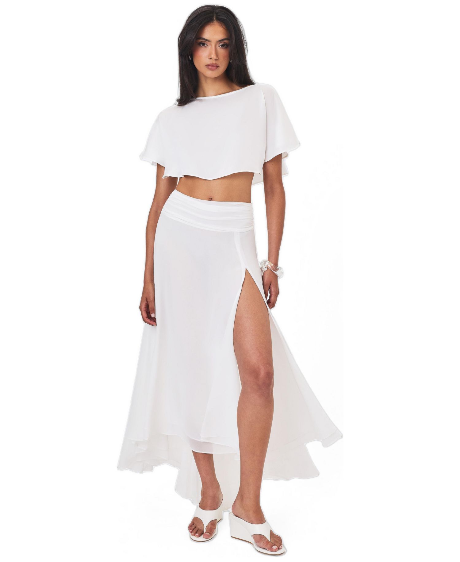 Women's Yarae Satin Boat Neck Short Sleeve Cape Top