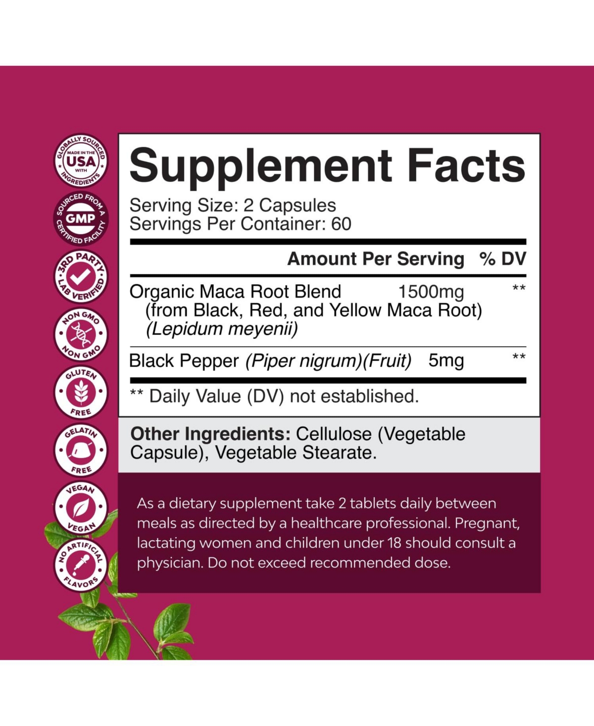 Nature's Craft Maca Root Capsules with Red, Yellow and Black Maca | 120 Count