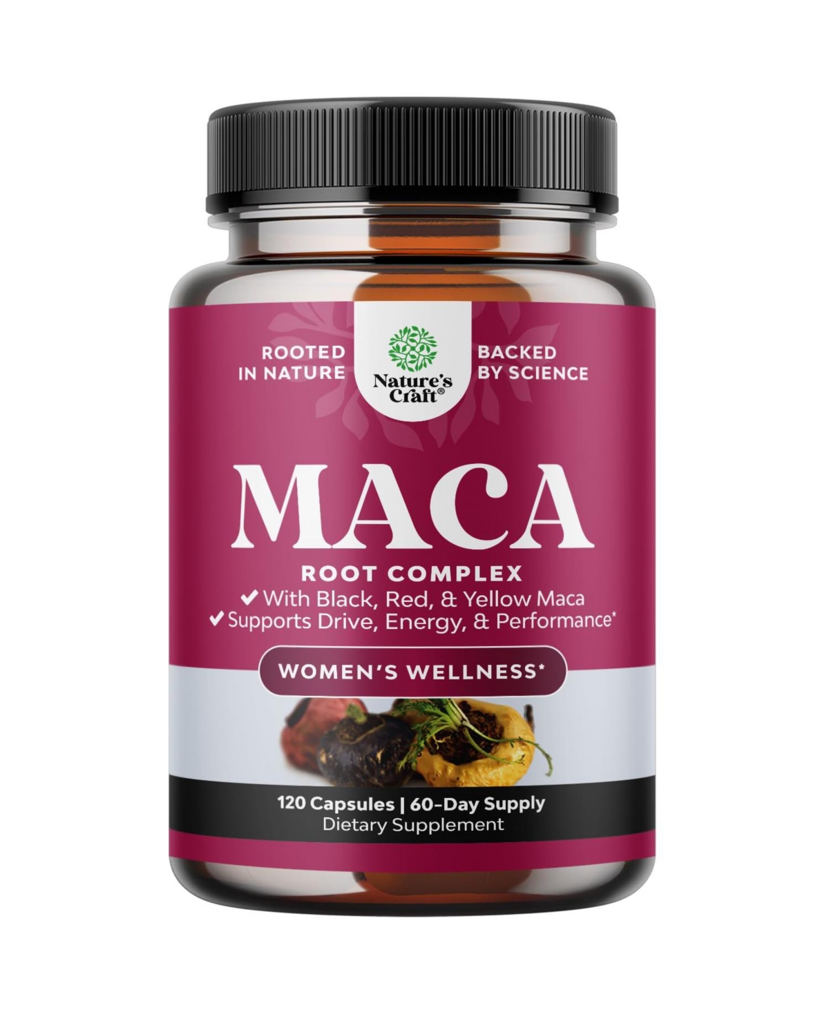 Nature's Craft Maca Root Capsules with Red, Yellow and Black Maca | 120 Count