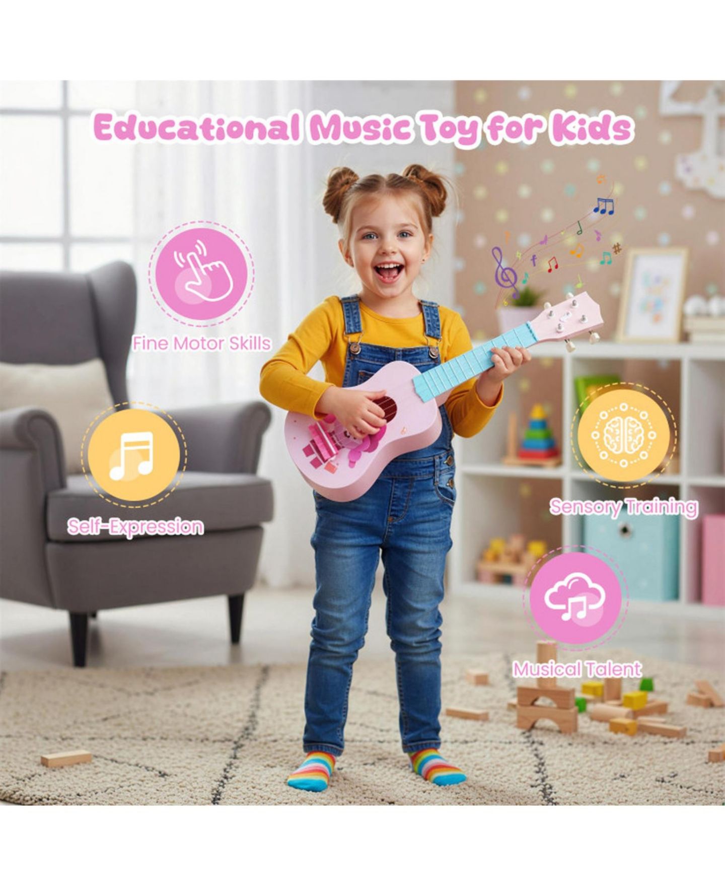 Детская игрушка SUGIFT 21-Inch Soprano Ukulele with Nylon Strings, Ages 3+, цвет: Розовый — фото 7
