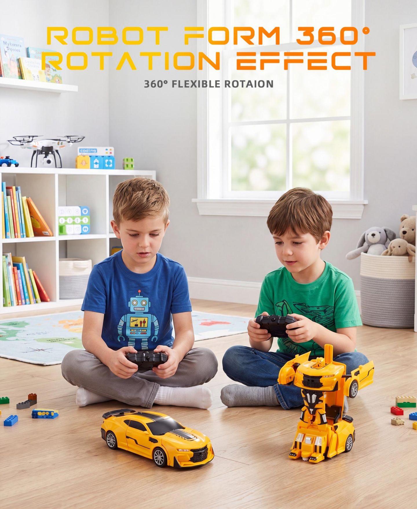 Детская игрушка SUGIFT 1:18 RC Transforming Robot Car with LED Lights and 360-Degree Rotation, цвет: Жёлтый — фото 8