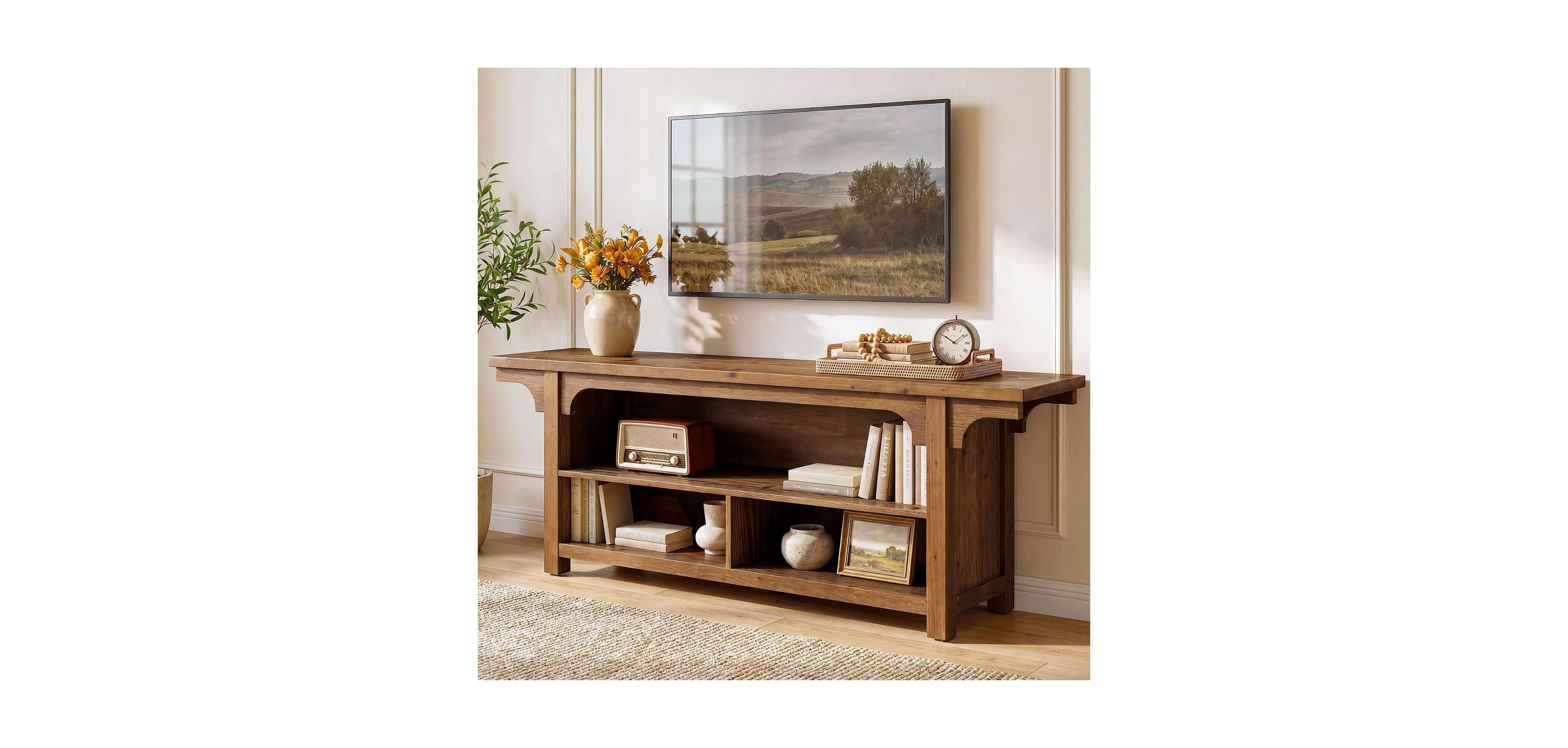 Tribesigns 3-Tier Solid Wood Tv Stand, Farmhouse Entertainment Center