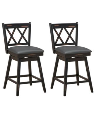 2-Piece 24 in Swivel Counter Height Barstool Set with Rubber Wood Legs