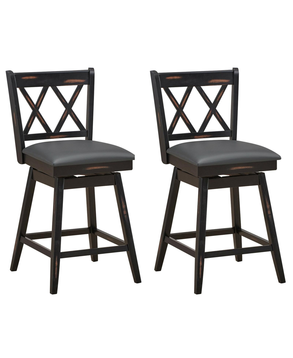 Mecale 2-Piece 24 in Swivel Counter Height Barstool Set with Rubber Wood Legs - Black