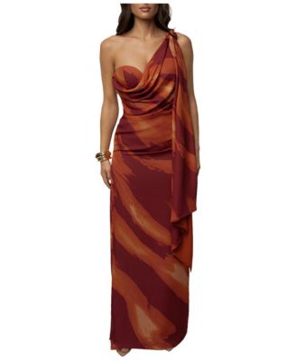 Women's Gallery Night One-Shoulder Asymmetric Drape Maxi Dress