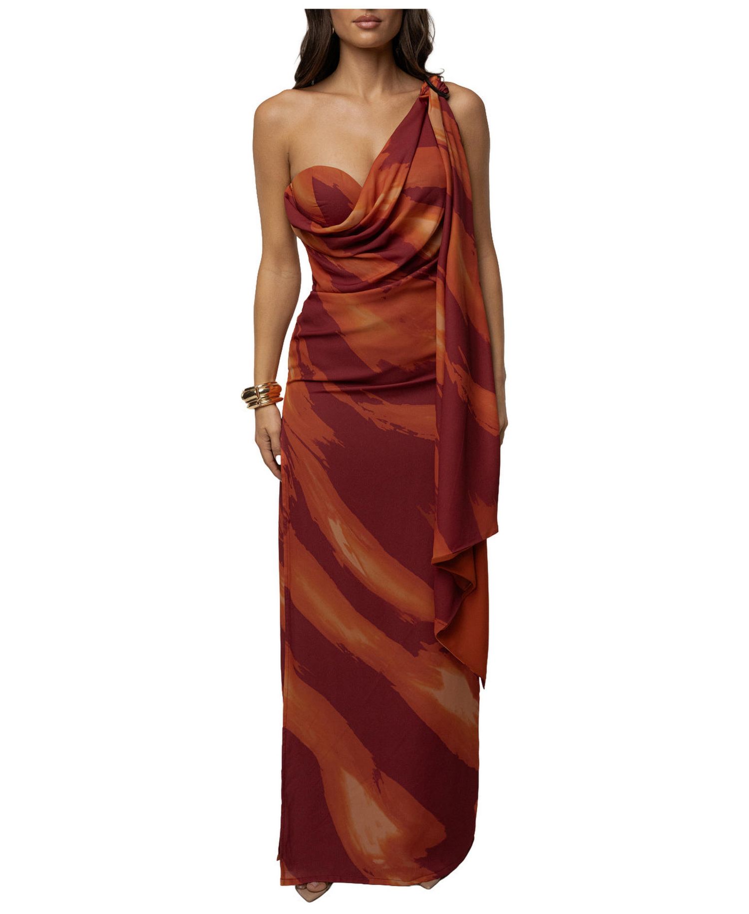 Women's Gallery Night One-Shoulder Asymmetric Drape Maxi Dress
