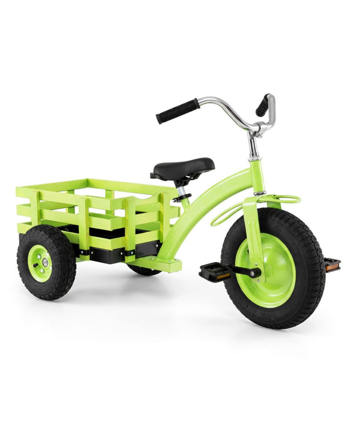 Детская игрушка SUGIFT Kids Tricycle with 15-Inch Inflatable Rubber Tires and Rear Wooden Cargo Basket, 200 lbs Capacity, Ages 3+, цвет: Зелёный — фото 1