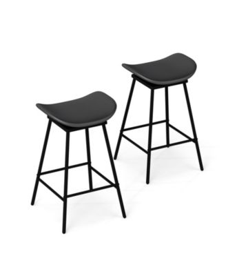 Set of 2 Swivel Barstools Faux Leather Upholstered Backless with Footrest