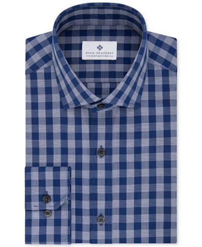 Ryan Seacrest Distinction Men's Slim-Fit Non-Iron Blue Check Dress Shirt, Only at Macy's