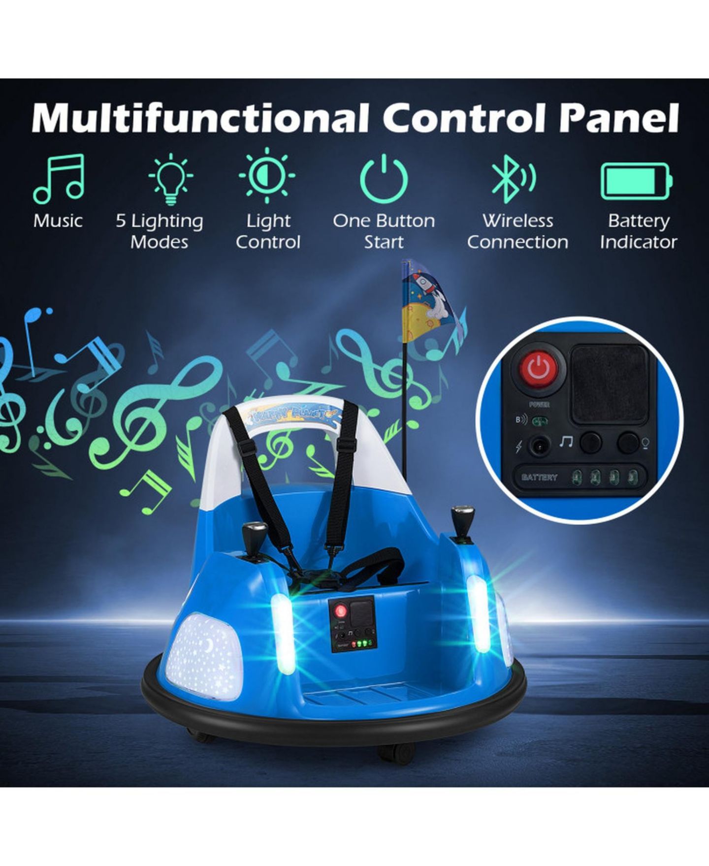 Детская игрушка SUGIFT 12V Kids Ride on Bumper Car 360 Degree Spinning with Remote Control, Ages 18-72 Months, цвет: Синий — фото 8