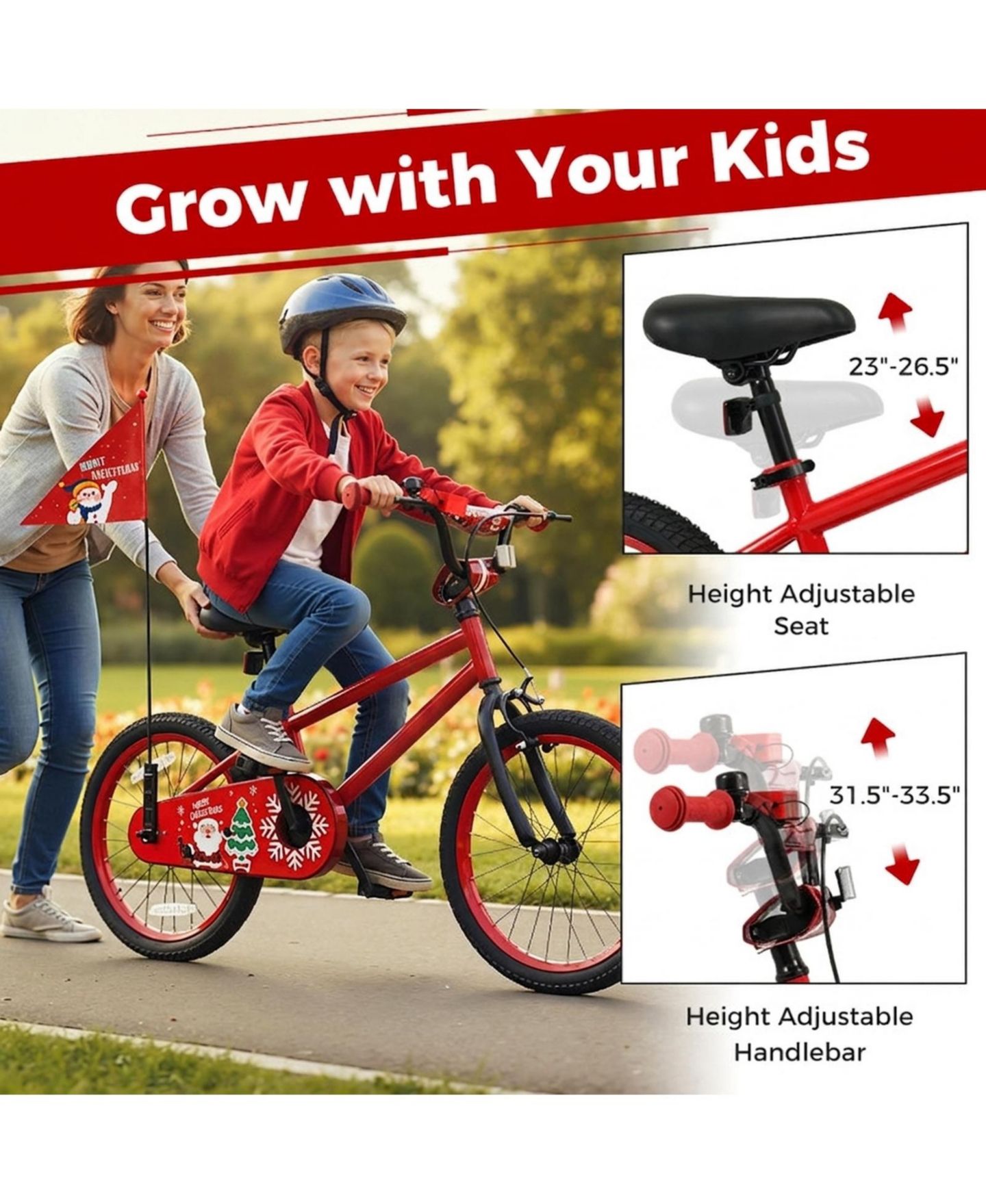 Детская игрушка SUGIFT 18 Inch Holiday Edition Kids Bike with Built-in Music and Triple Brakes, Ages 4-8, цвет: Красный — фото 5