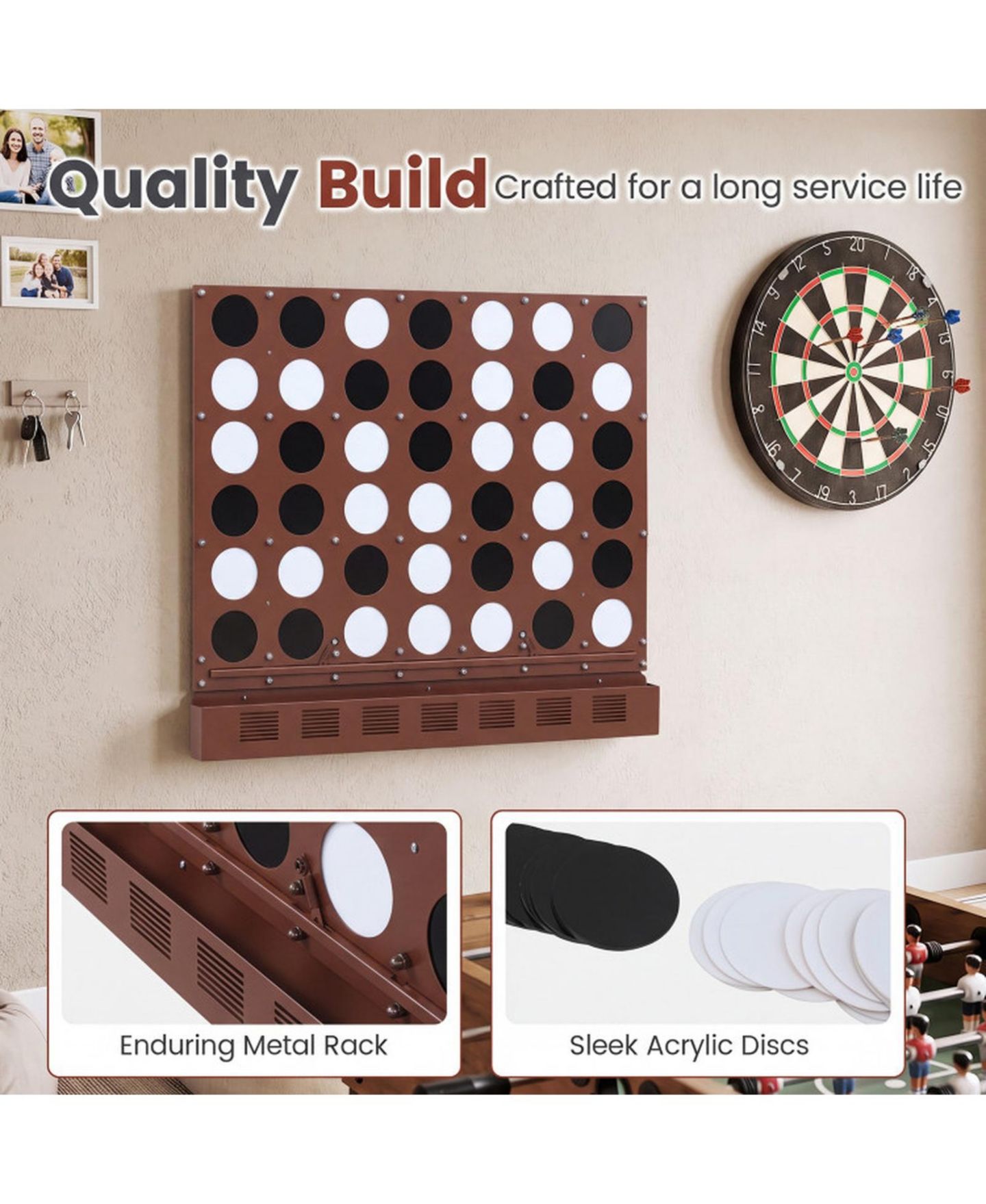 Детская игрушка SUGIFT Wall-Mounted Jumbo 4-in-a-Row Game with Acrylic Discs, цвет: Тёмный коричневый — фото 4