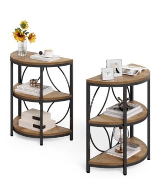 Half Circle Side and End Table Set of 2 with Metal Frame