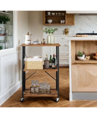Kitchen Shelf on Wheels, 3 Tier Microwave Cart with Storage and 6 Hooks, 15.7 x 23.6 x 35 inches