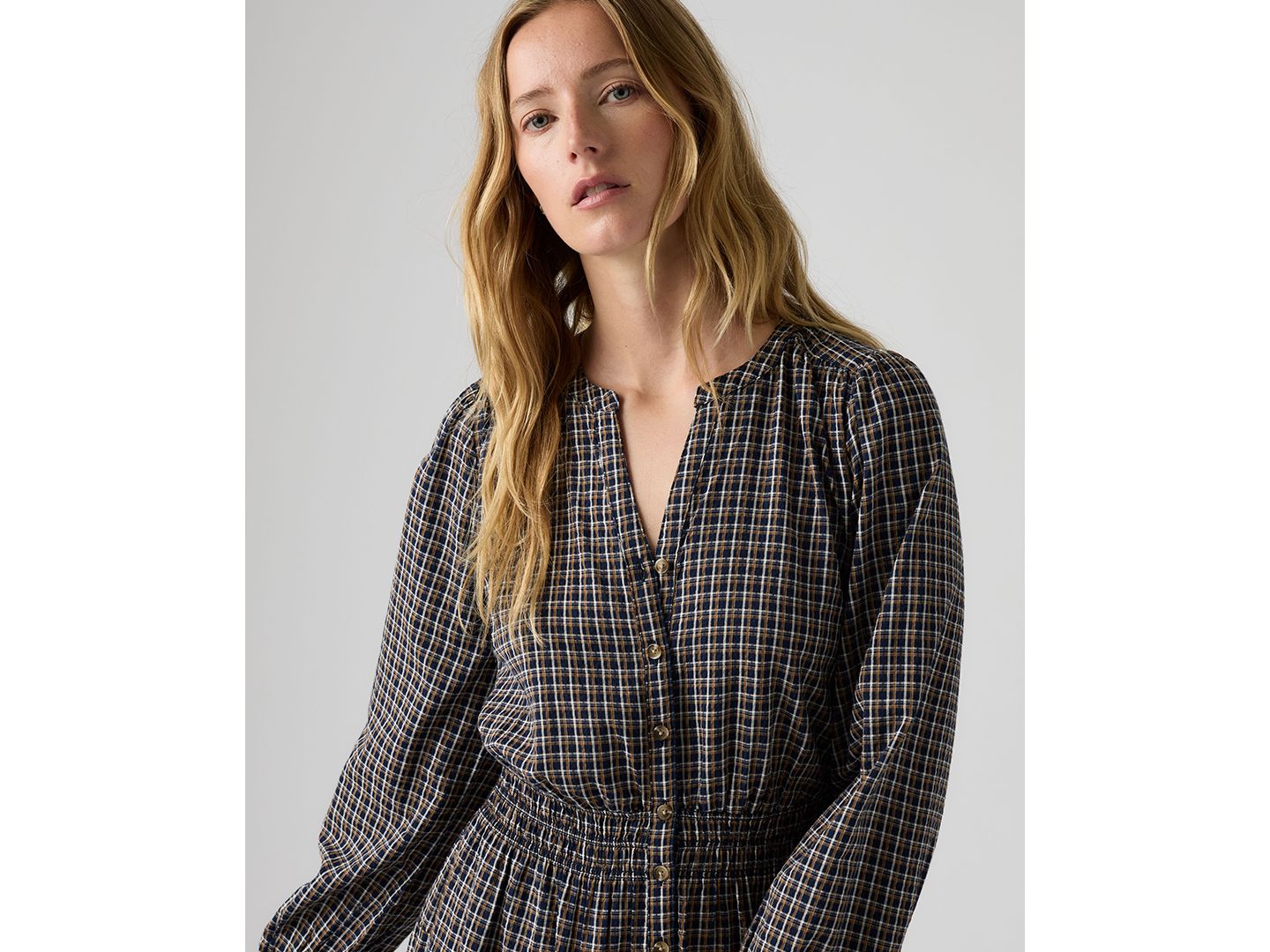 Женское платье Levi's Clementine Plaid A-Line Midi, цвет: Клетчатый тёмно-синий — фото 3