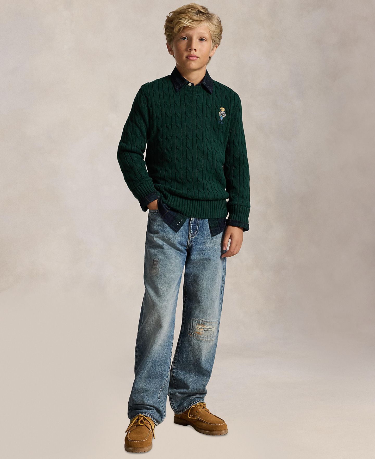 Свитер Polo Ralph Lauren Polo Bear Cable-Knit Cotton для мальчиков, цвет: Зелёный — фото 2
