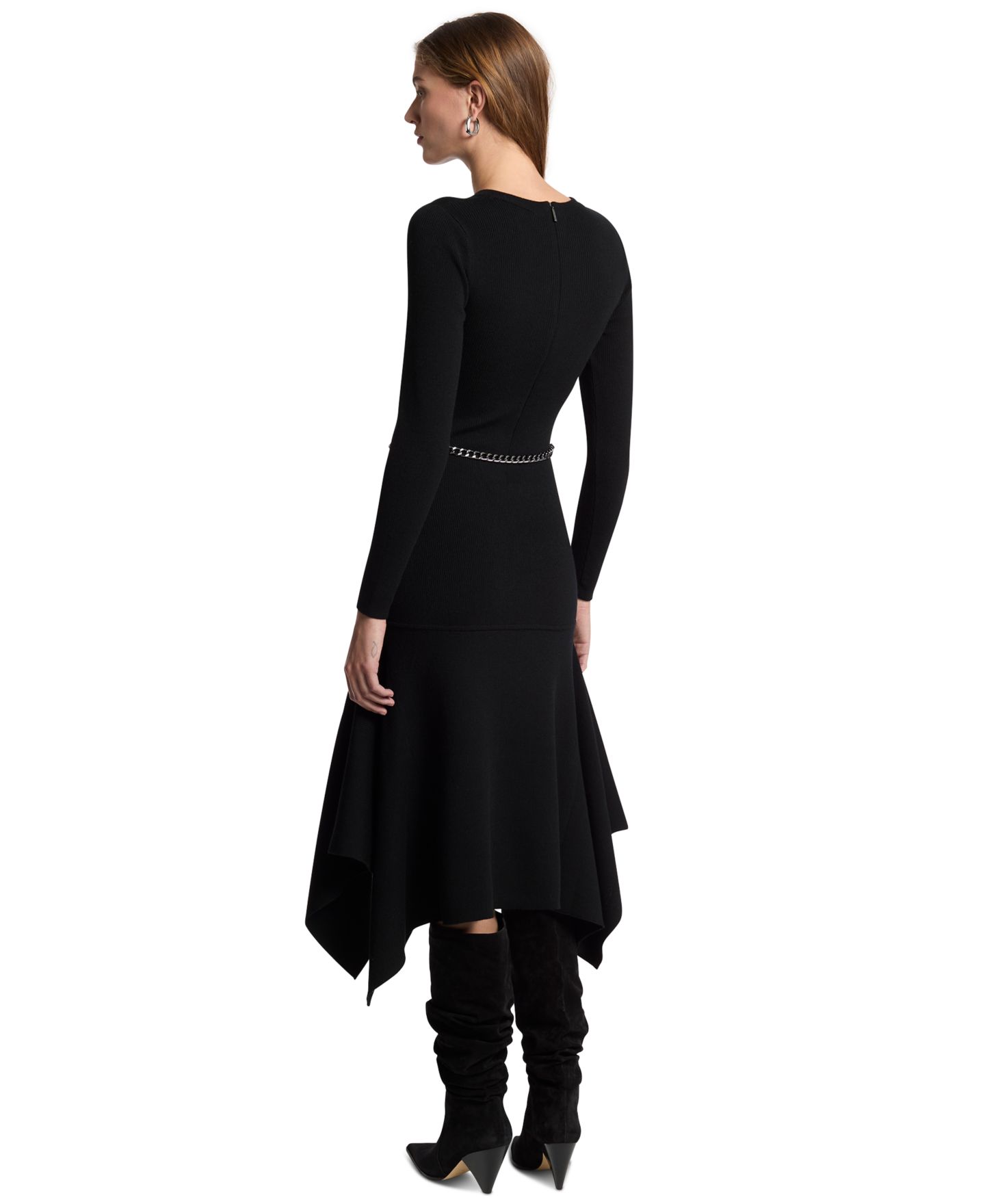 Женское платье Michael Kors Merino Wool-Blend Handkerchief Hem Midi Sweater Dress, цвет: Чёрный — фото 3