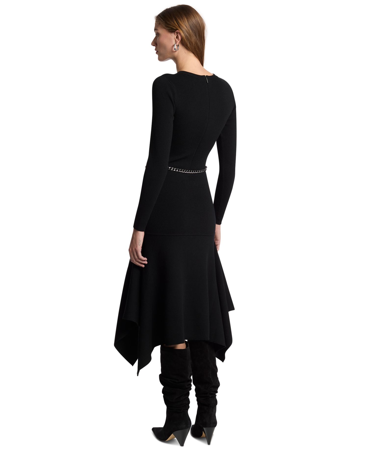 Women's Merino Wool-Blend Handkerchief Hem Midi Sweater Dress