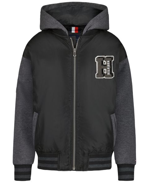Куртка Tommy Hilfiger Relaxed Fit Hooded Fleece-Lined Bomber для мальчиков, цвет: Чёрный