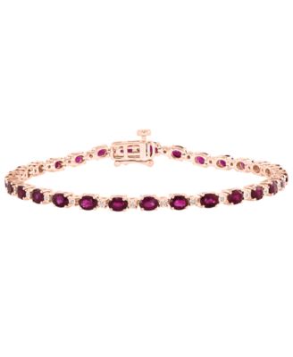 Diamond (1/20 ct. t.w.) and Ruby (6-1/3 ct. t.w.) Tennis Bracelet in 14K Rose Gold Plated over Sterling Silver