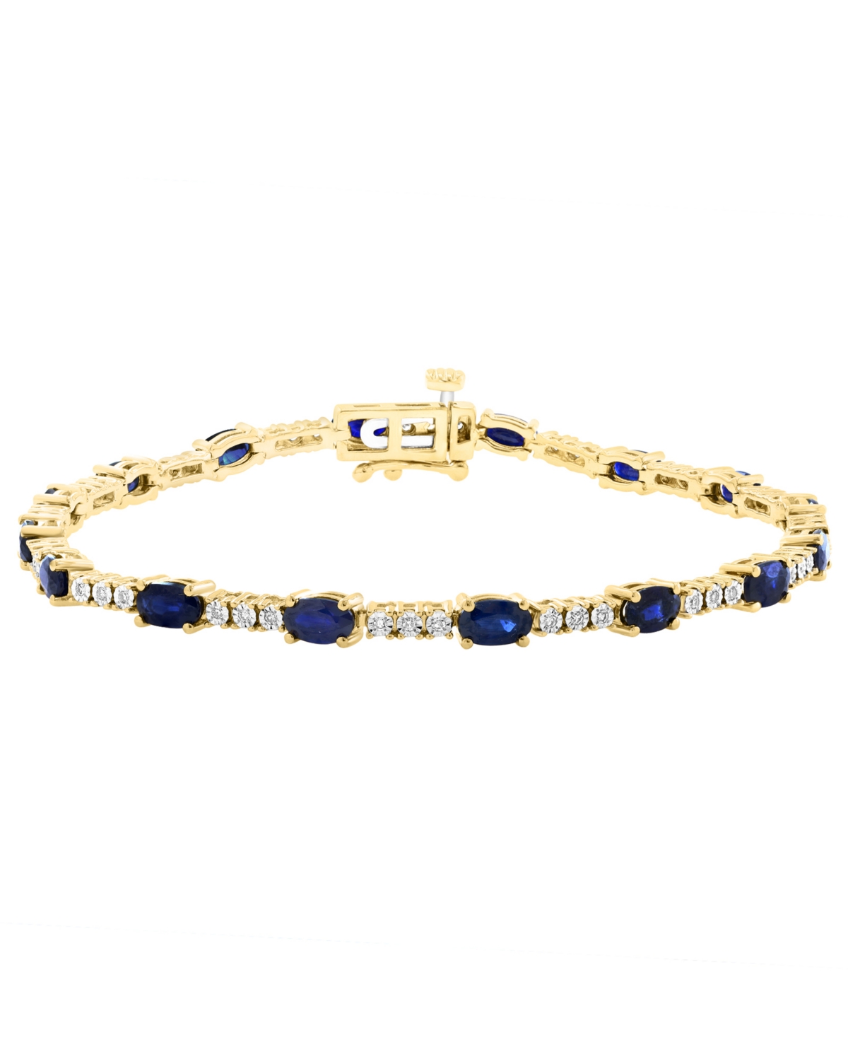 Effy Collection Diamond (1/5 ct. t.w.) and Sapphire (3-1/20 ct. t.w.) Tennis Bracelet in 14K Gold-Plated Sterling Silver - Gold Over Silver