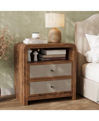 Modern 2 Drawer Nightstand with Charging Station, Beside Table for Bedroom, Living Room, Home Office
