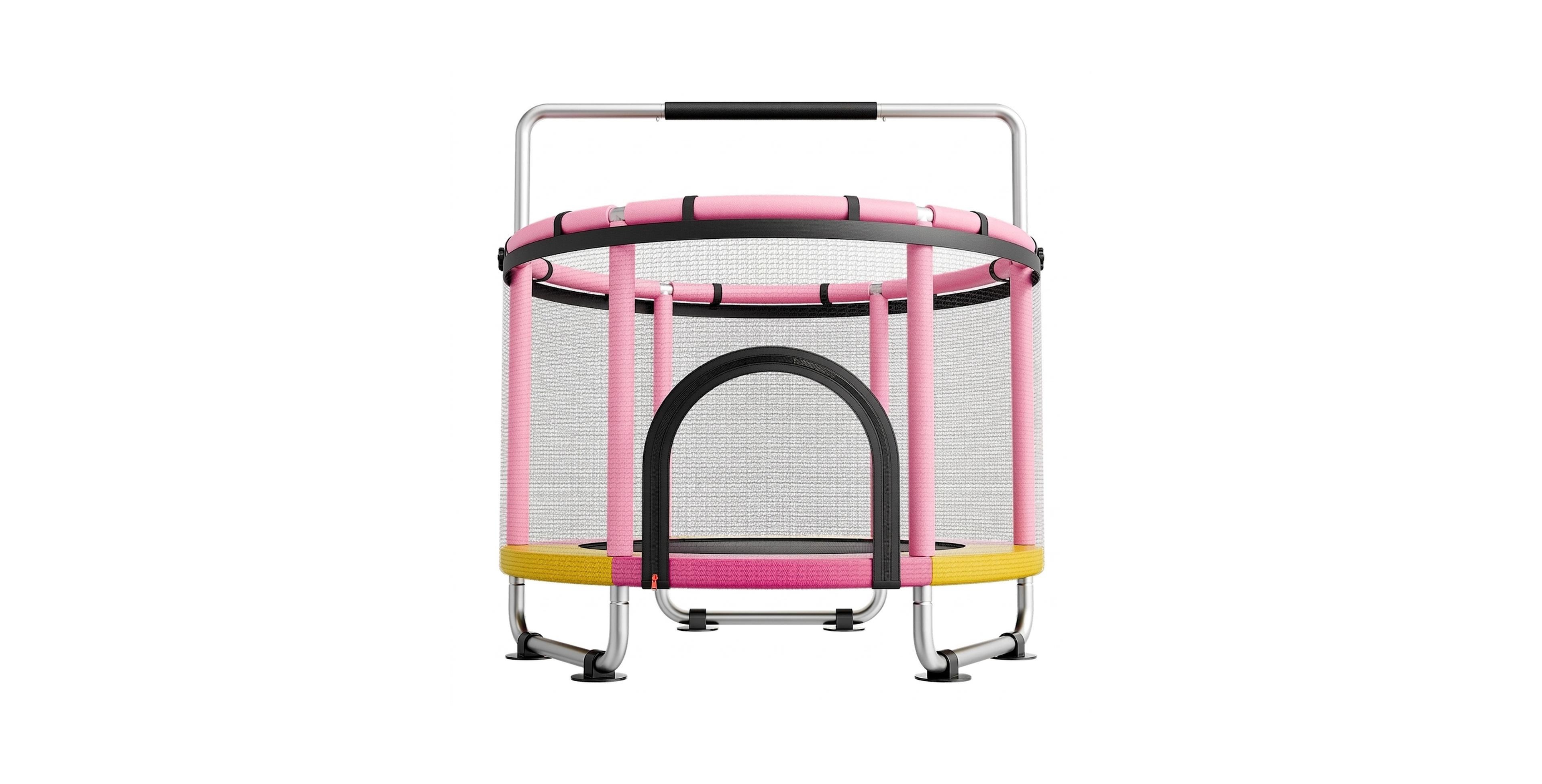 Sugift 5 Feet Indoor Trampoline for Kids with Safety Enclosure Net and 3-Level Adjustable Handlebar