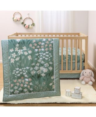 Crib Bedding Set for Baby Girls, Sage Meadow, 3 Piece
