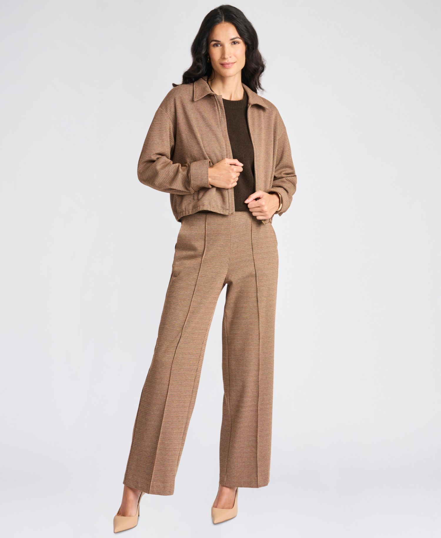 Women's Collared Bubble Front Waffle-Knit Bomber Zip Jacket