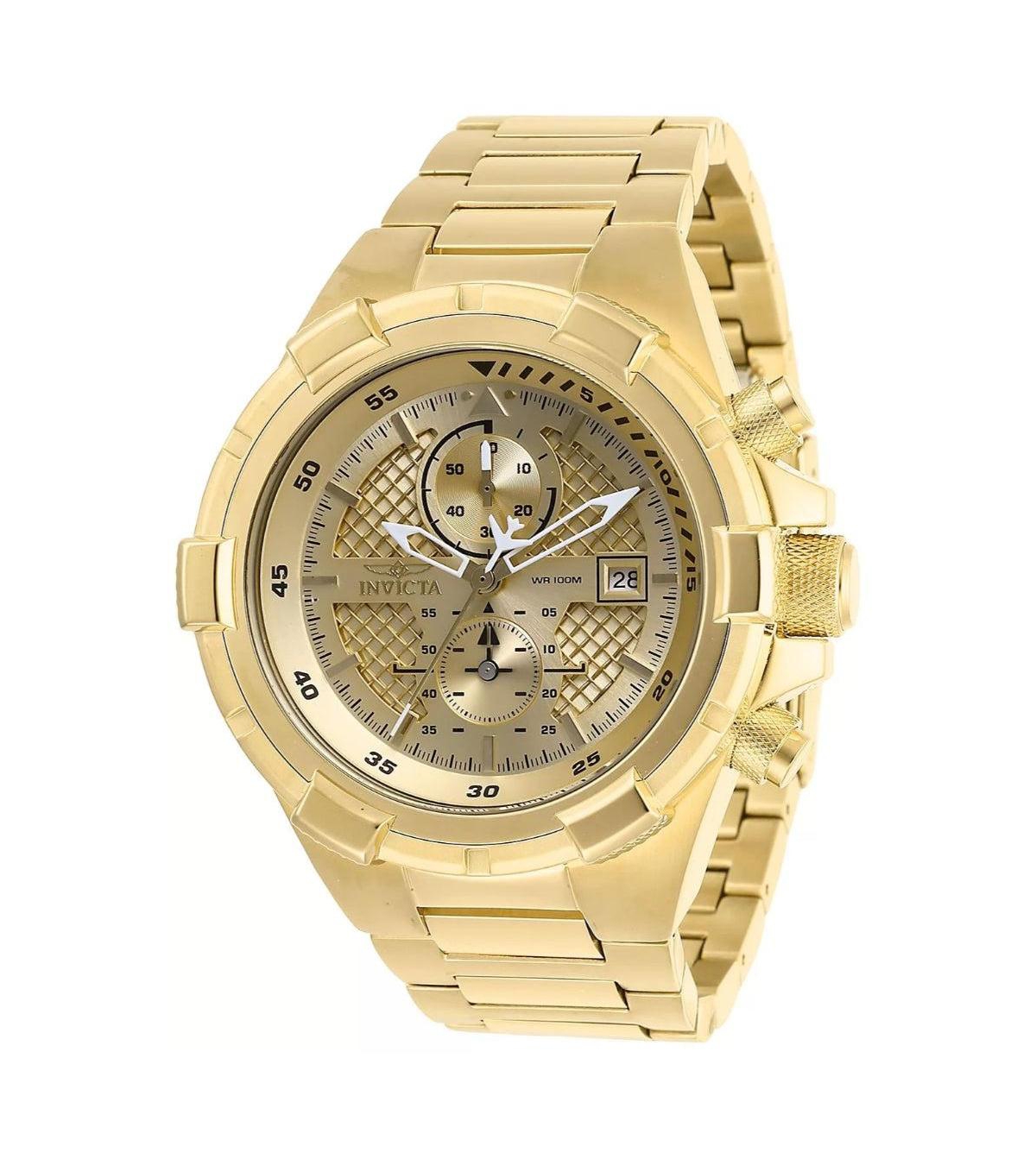 Invicta Men's Aviator Quartz Chronograph Water-Resistant Gold-Tone Stainless Steel Watch, 50.5mm