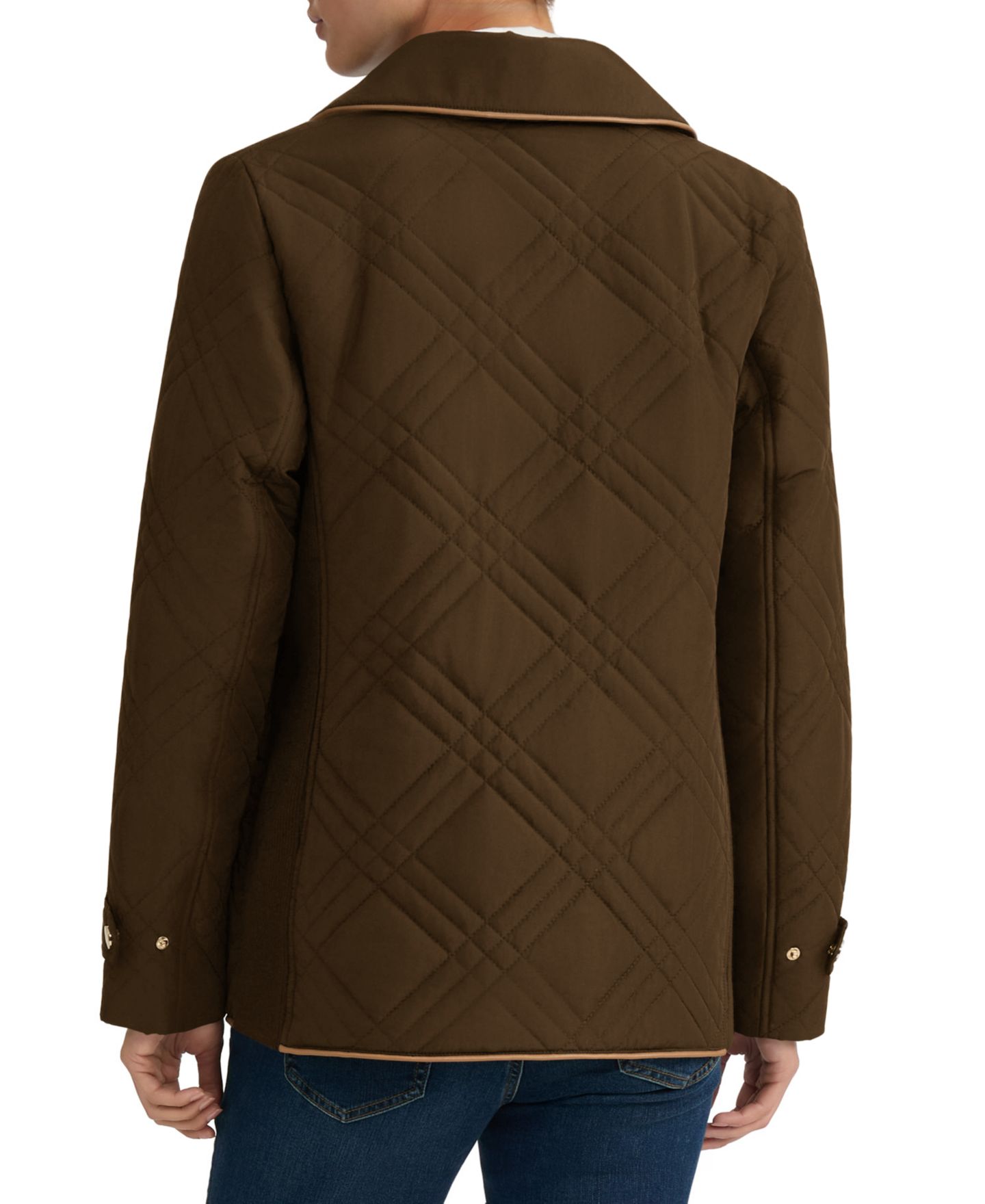 Женская куртка Jones New York Petite Quilted Faux Leather Trim, цвет: Кофейный — фото 5