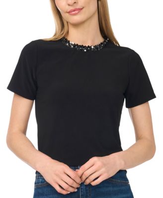 Women's Short-Sleeve Sequin Crewneck T-Shirt