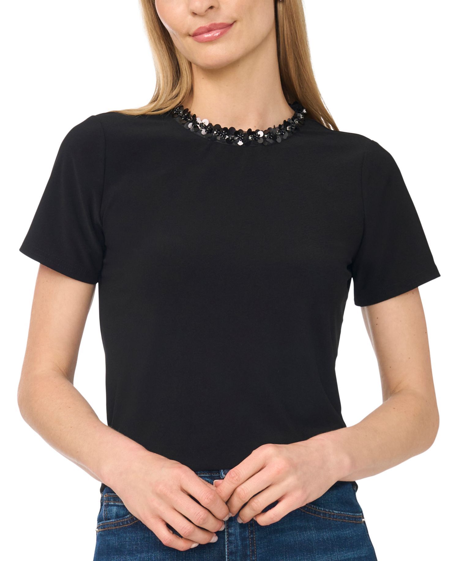 Women's Short-Sleeve Sequin Crewneck T-Shirt