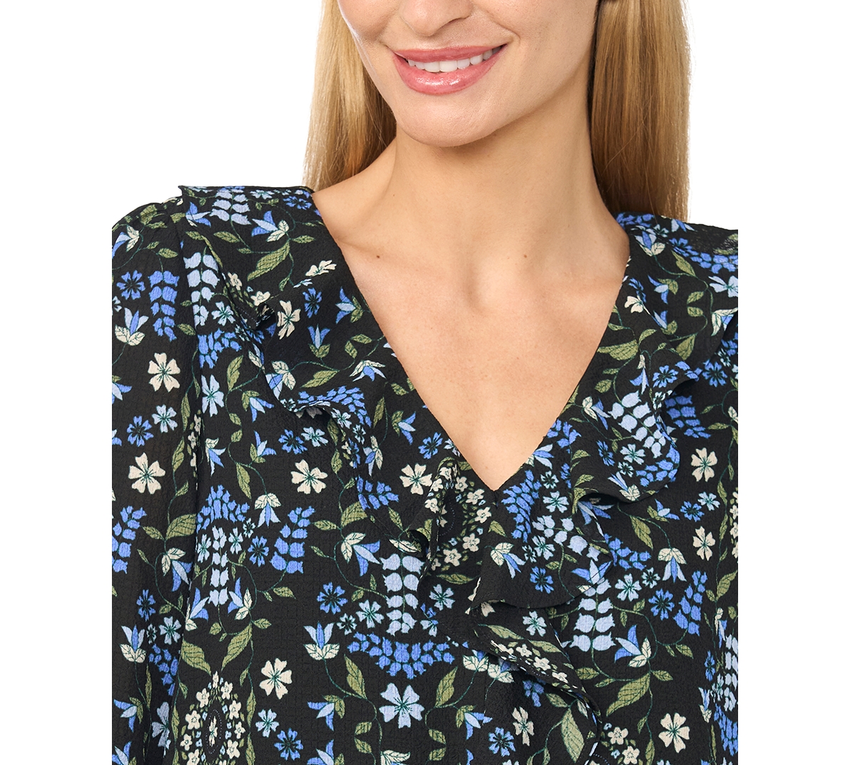 CeCe Women's Ruffled Long-Sleeve V-Neck Blouse