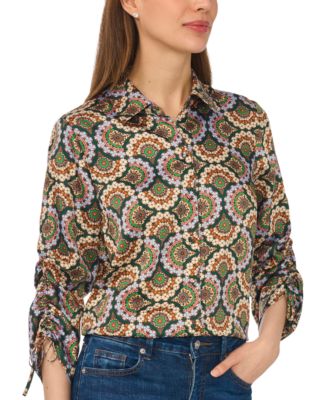 Women's Ruched Tie 3/4-Length Sleeve Shirt