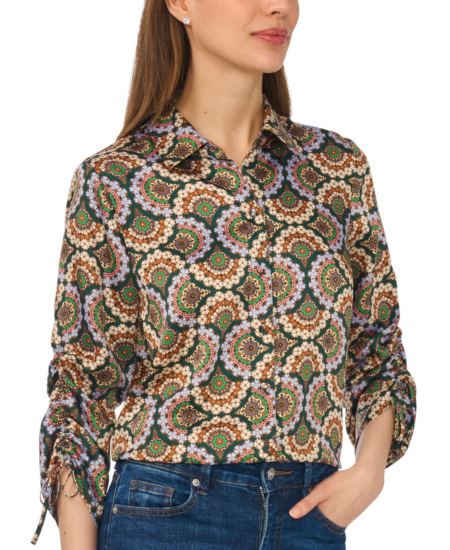 Women's Ruched Tie 3/4-Length Sleeve Shirt
