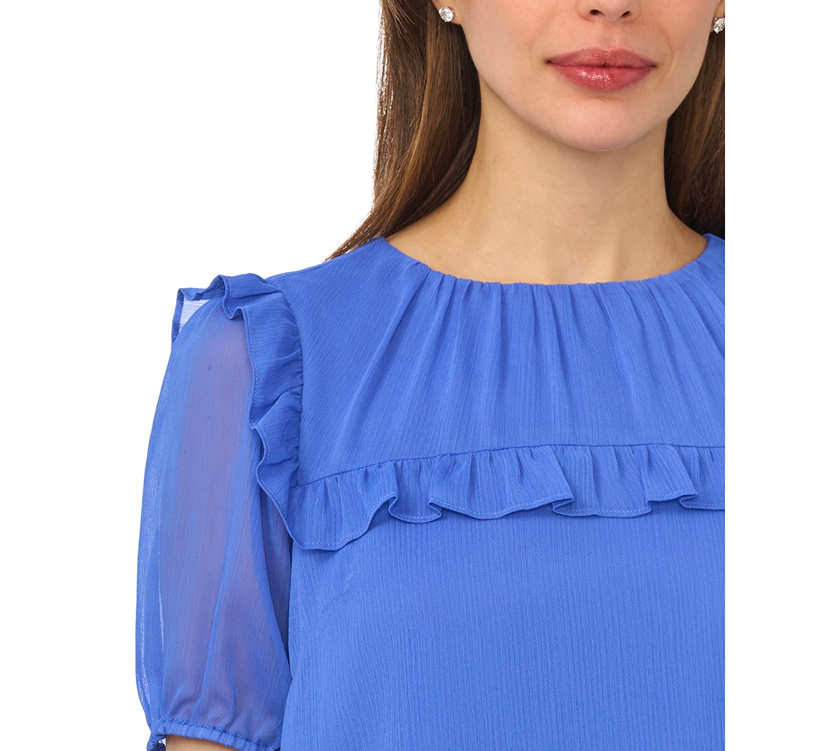 CeCe Women's Elbow-Length Ruffle-Yoke Chiffon Blouse