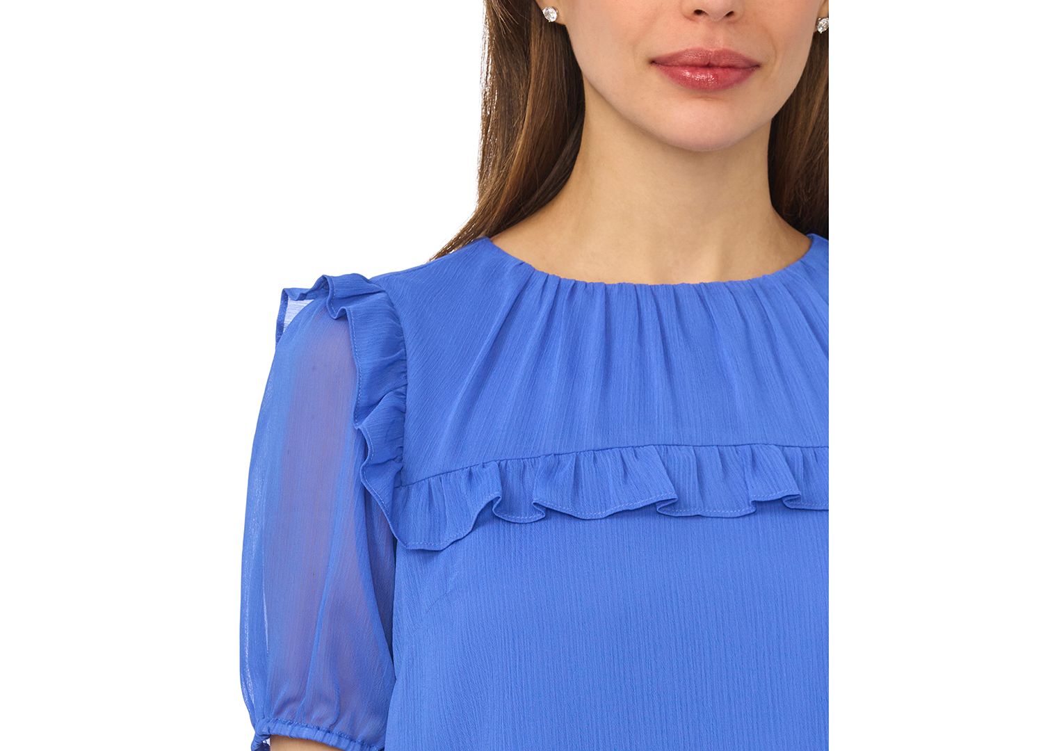 Women's Elbow-Length Ruffle-Yoke Chiffon Blouse