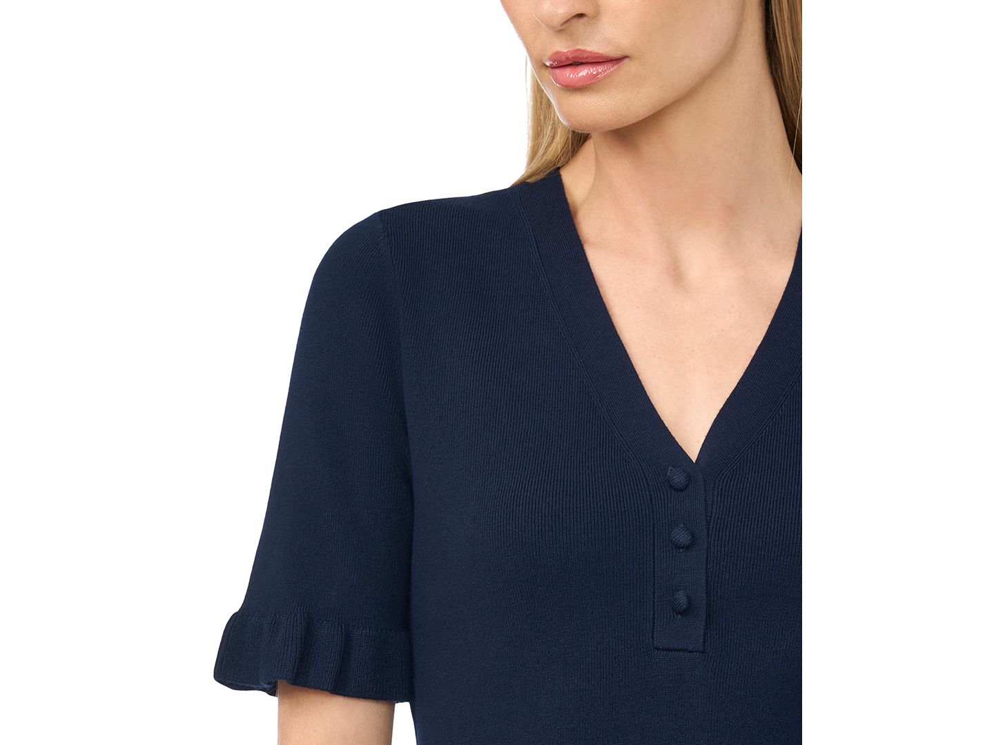 Женский свитер CeCe V-Neck Elbow-Length Ruffle Sleeves Rayon, цвет: Тёмно-синий — фото 2