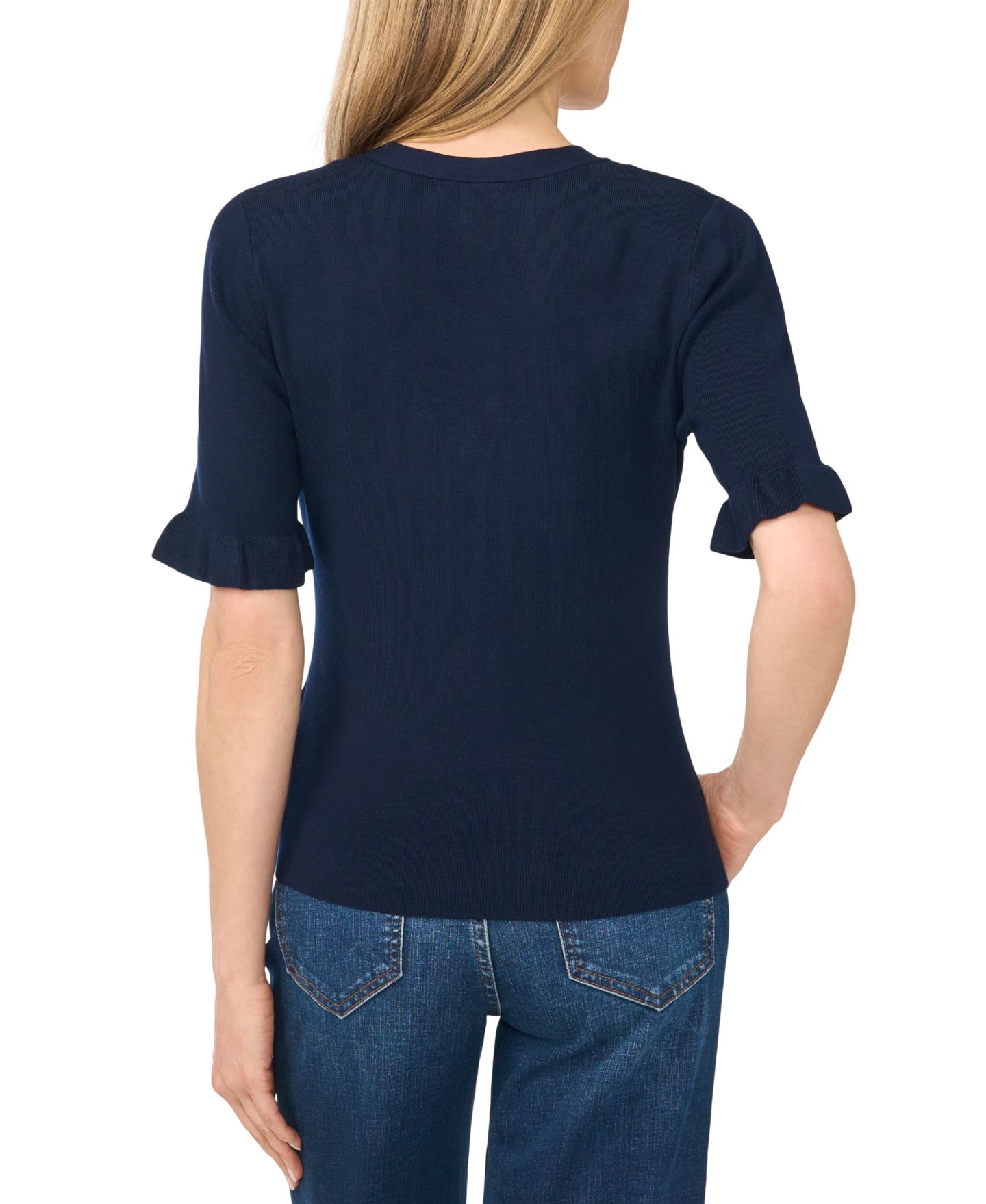 Женский свитер CeCe V-Neck Elbow-Length Ruffle Sleeves Rayon, цвет: Тёмно-синий — фото 3